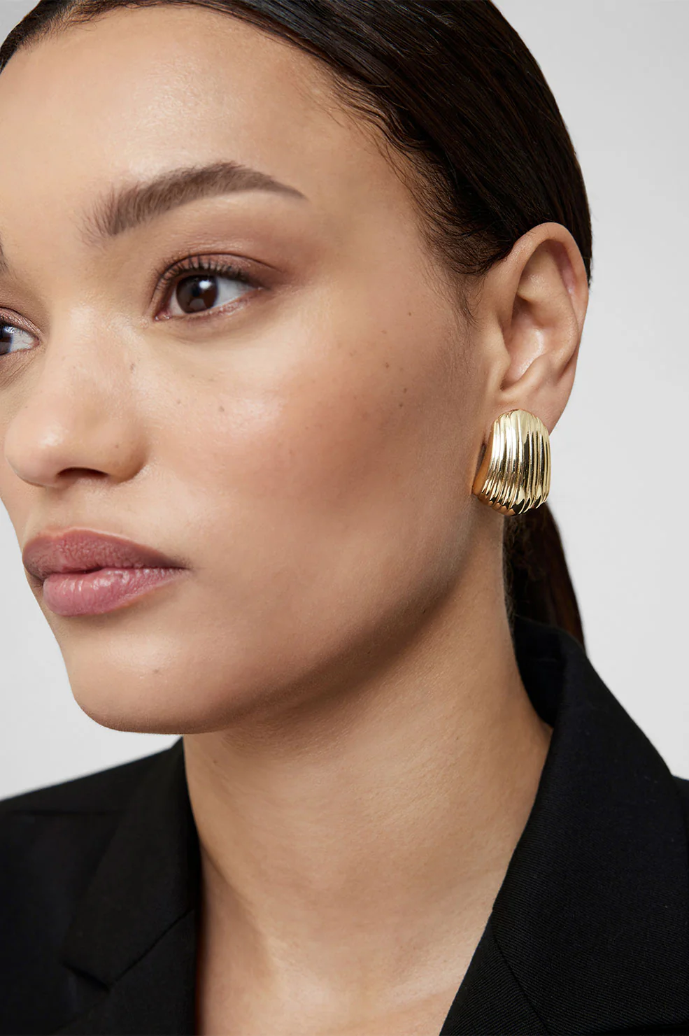 Ribbed Earrings - Gold - Image 2